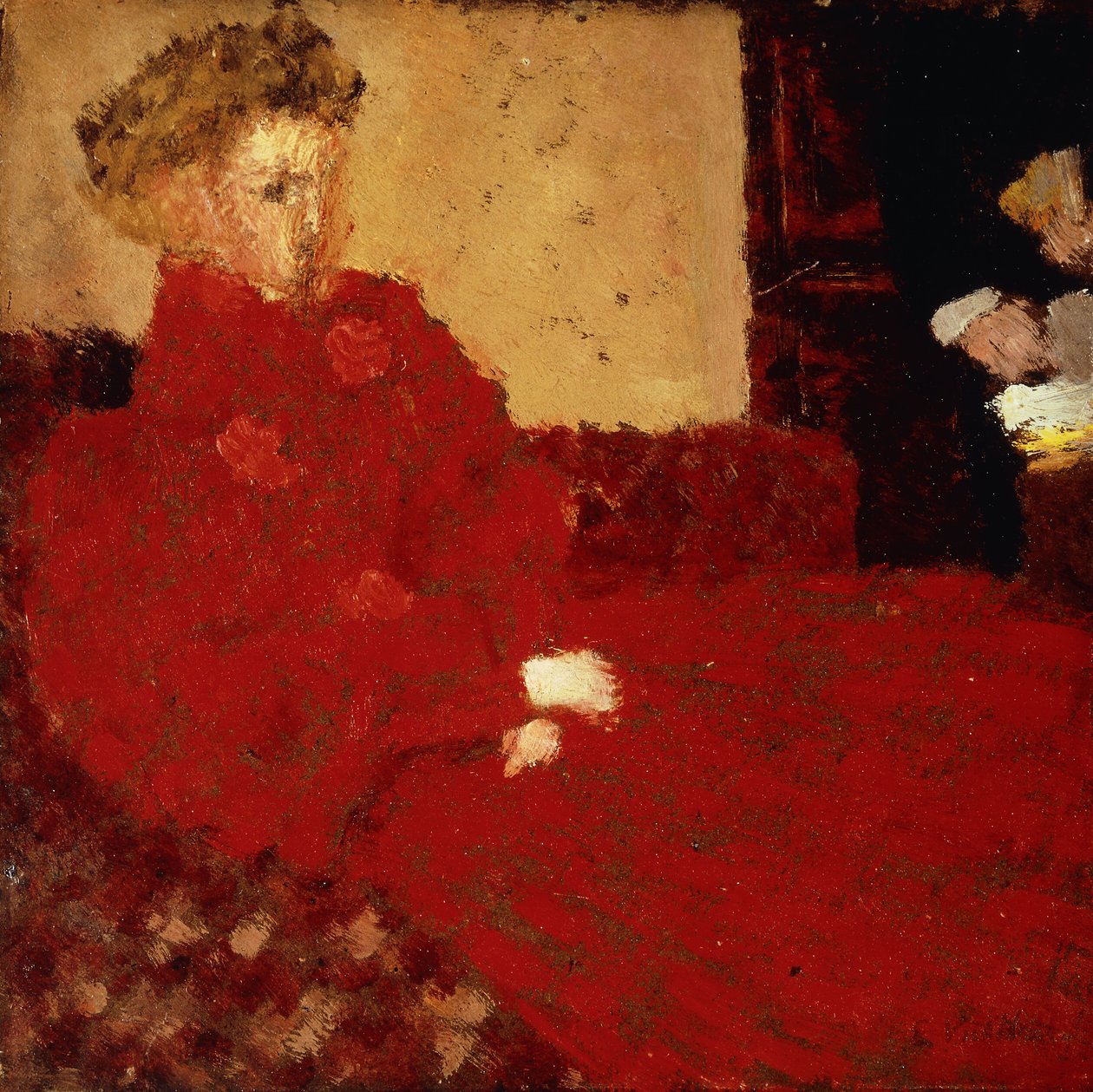 Kvinne i rødt, sittende; Femme en Rouge Assise, ca. 1892 av Edouard Vuillard