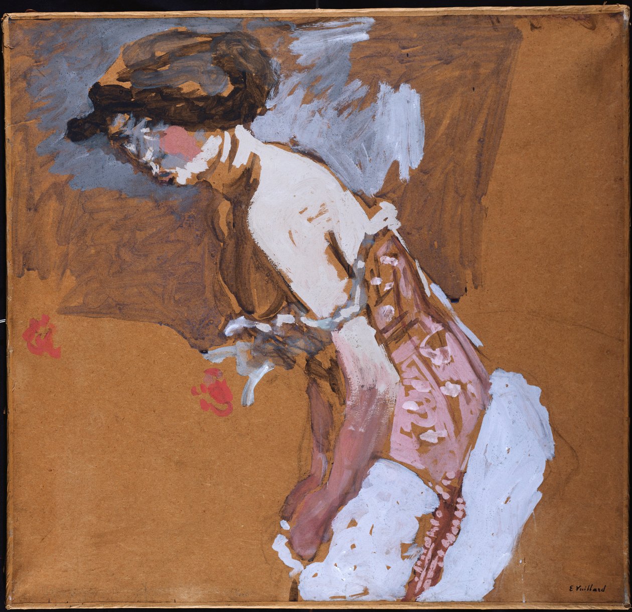 Kvinne i rødt korsett av Edouard Vuillard