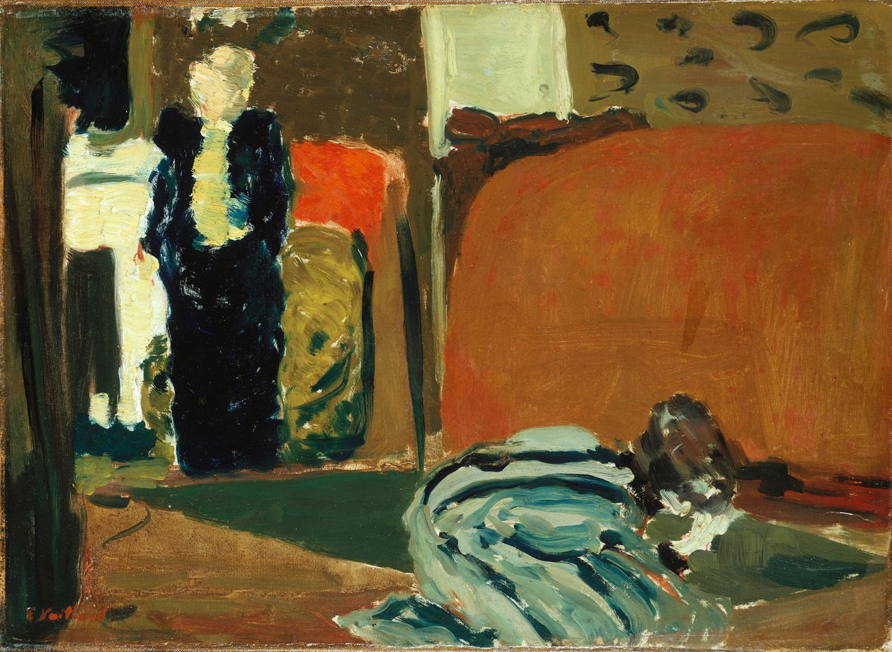 Kvinne ser under sengen, ca. 1895 av Edouard Vuillard