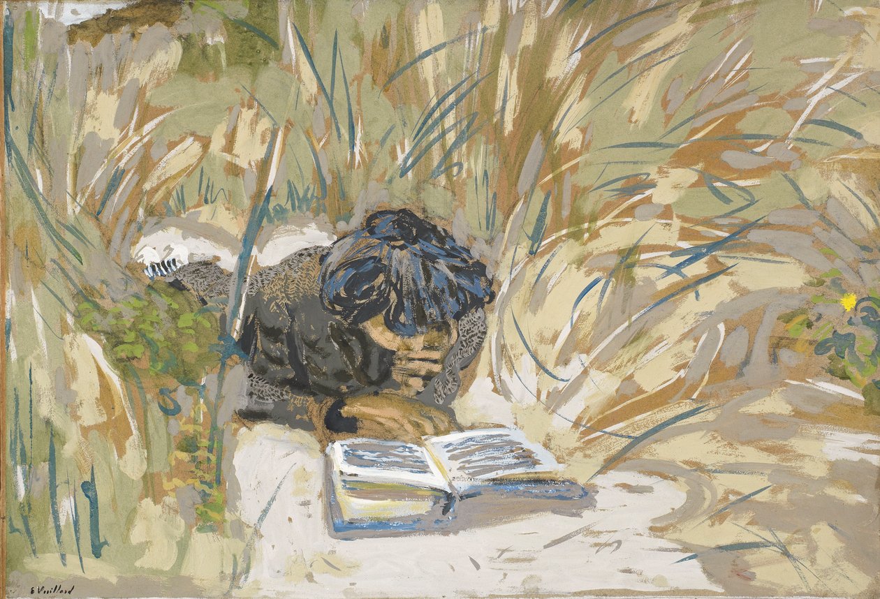 Kvinne som leser, ca. 1909 (valpesyke på papir) av Edouard Vuillard