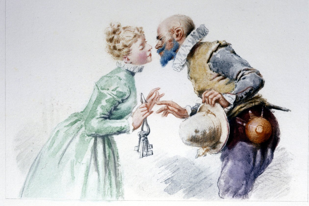 Blått skjegg og hans syv koner, illustrasjon av Edouard de Beaumont av Edouard de (after) Beaumont