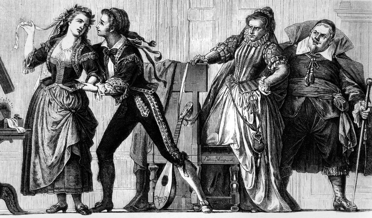 Scene fra "The Marriage of Figaro" av Wolfgang Amadeus Mozart, 1868 av Eduard Engerth