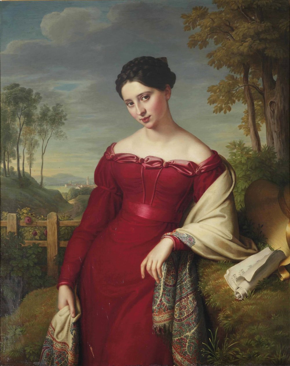 Portrett av en ung elegant dame av Eduard Friedrich Leybold