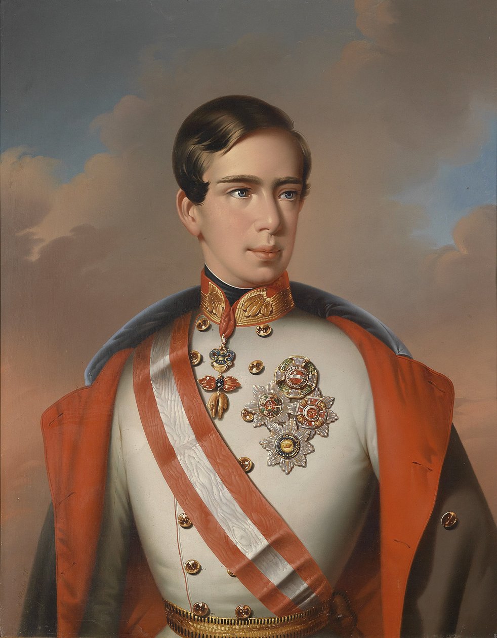 Keiser Franz Joseph I av Østerrike i feltmarskalkuniform med medaljer av Eduard Klieber