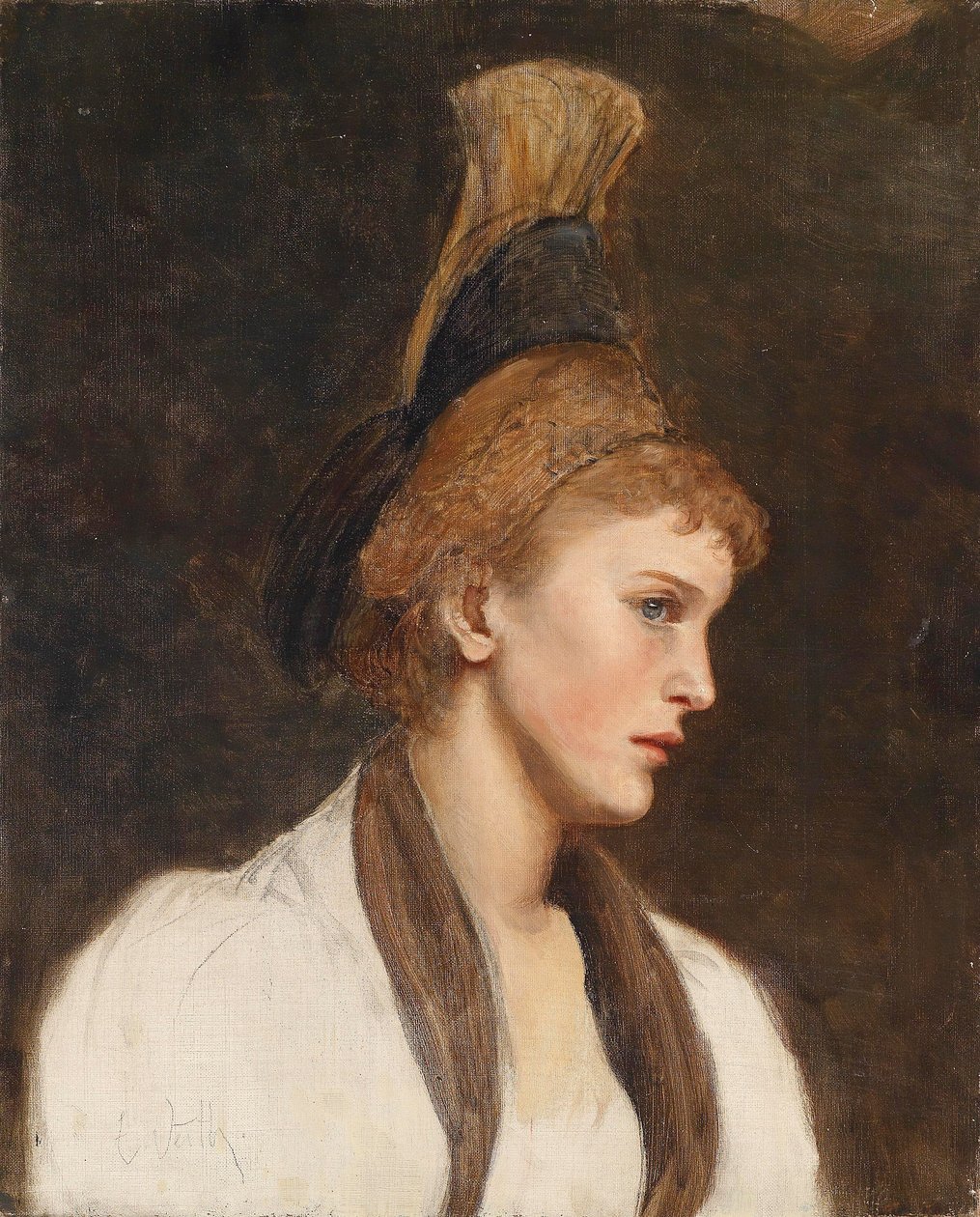 Kvinne i profil med gullpanser av Eduard Veith
