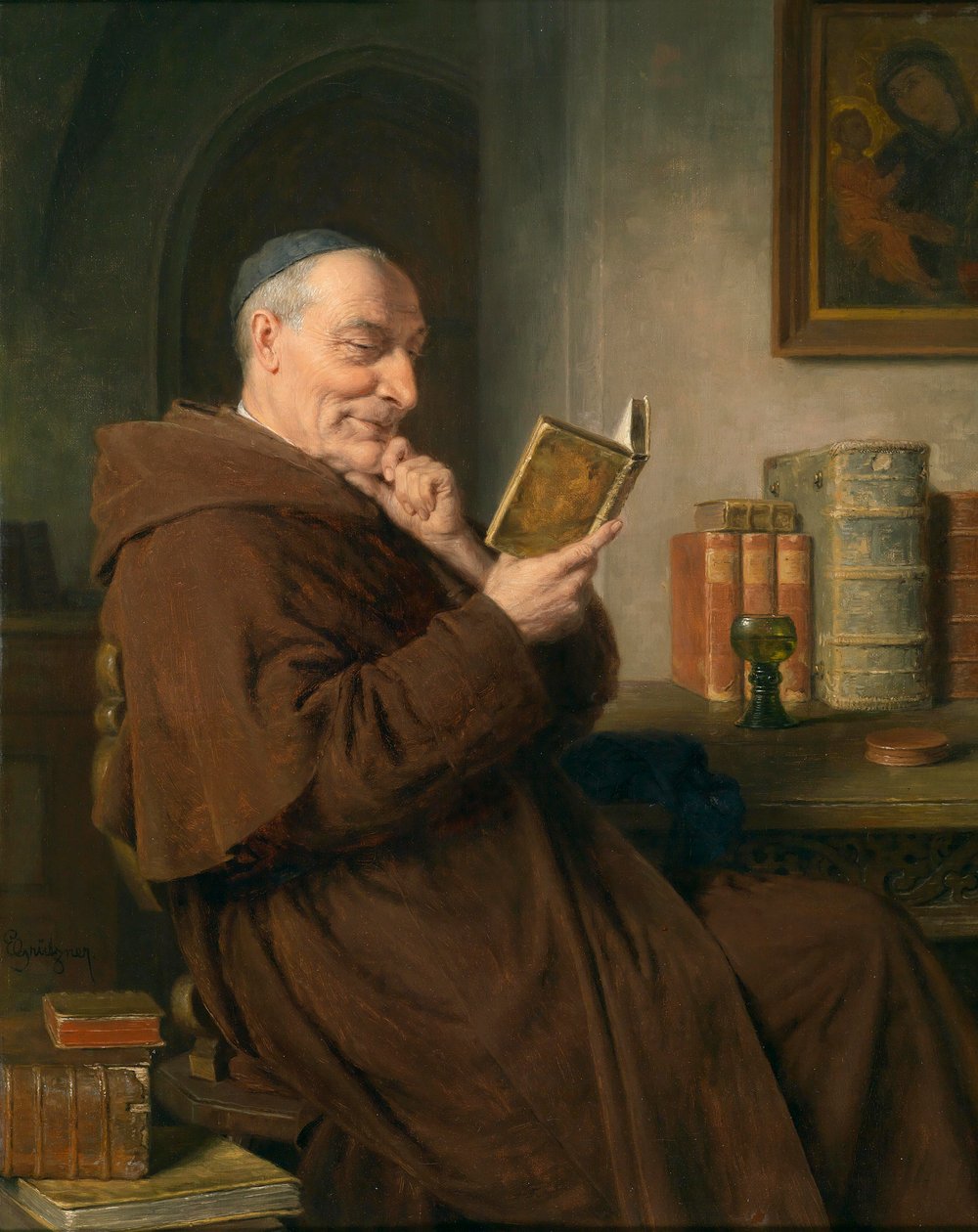Lese munk med vinglass av Eduard von Grutzner