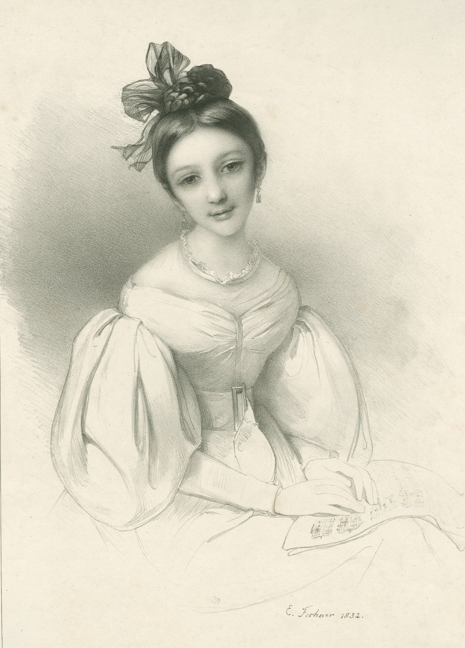 Portrett av Clara Wieck-Schumann 1819-1896, 1832. av Eduard Clemens Fechner
