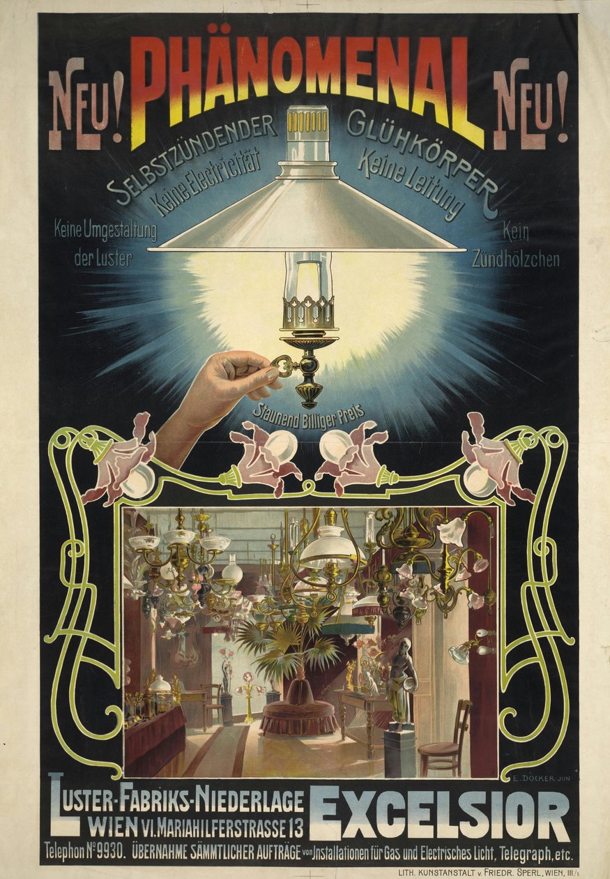 Excelsior. Selvantennende glødelegeme, ca 1895-1900. av Eduard Döcker