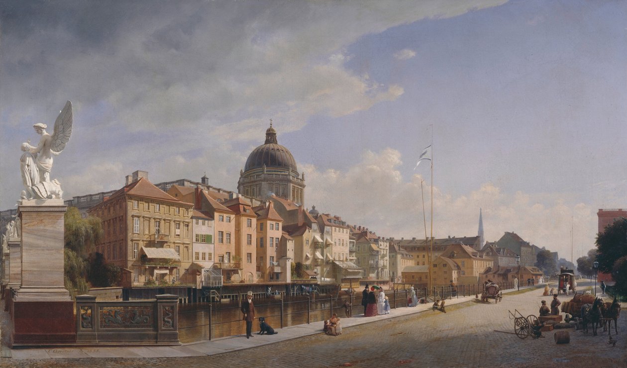 Bakside av husene ved Schloßfreiheit av Eduard Gaertner