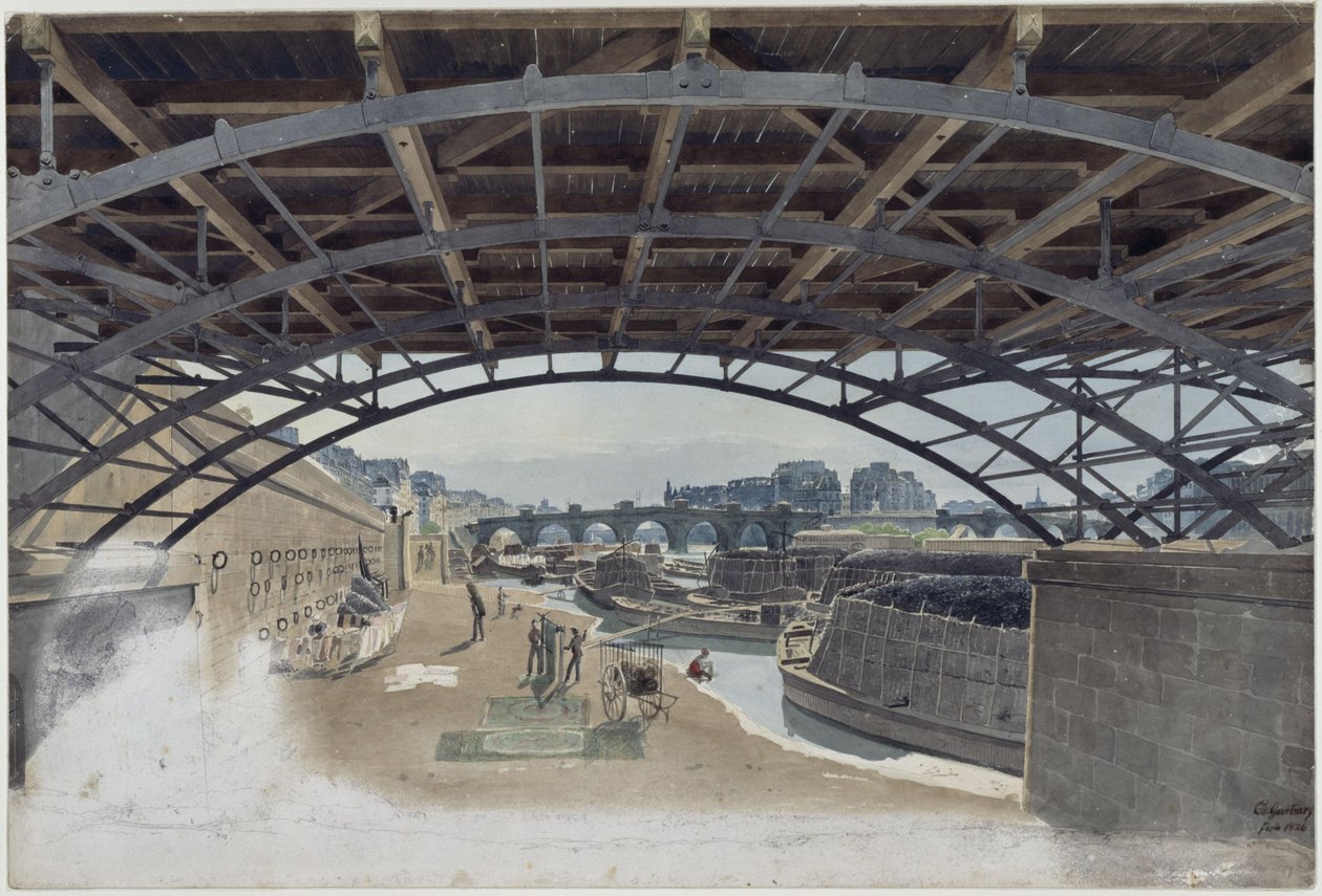 Under Pont des Arts med utsikt mot Pont Neuf og øya i Seinen i Paris av Eduard Gaertner