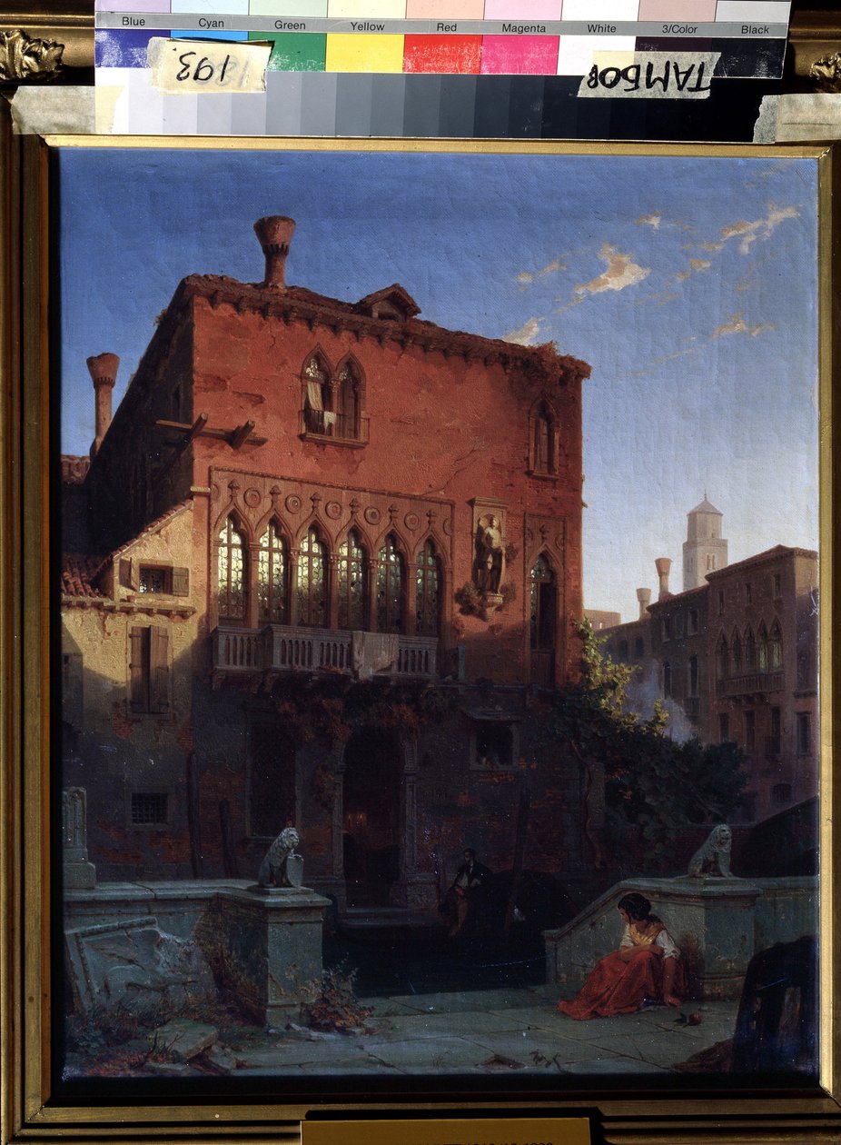""Utsikt over Palace of Othello the Moor of Venice"" (The House of Othello, the Moore in Venezia) Utsikt over huset til den venetianske hovedkarakteren til William Shakespeares tragedie. Maleri av Eduard Gerhardt (1814-1888) 1856 Regional Art Gallery, Tamb av Eduard Gerhardt