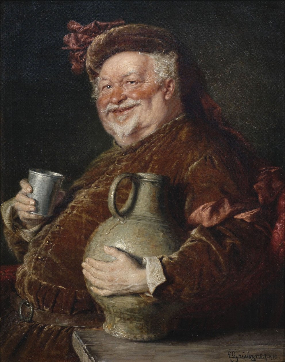 Falstaff with a Tankard of Wine and Tin Cup, 1910 av Eduard Gruetzner von