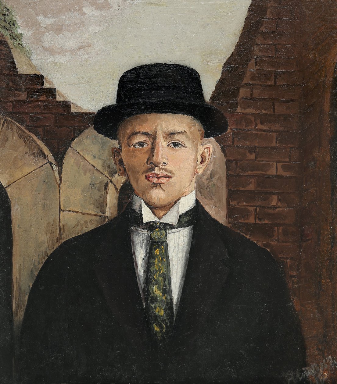 Portrett av poeten Vasili Kamensky 1884-1961 i en topphatt, 1917 av Eduard Gustavovich Shiman