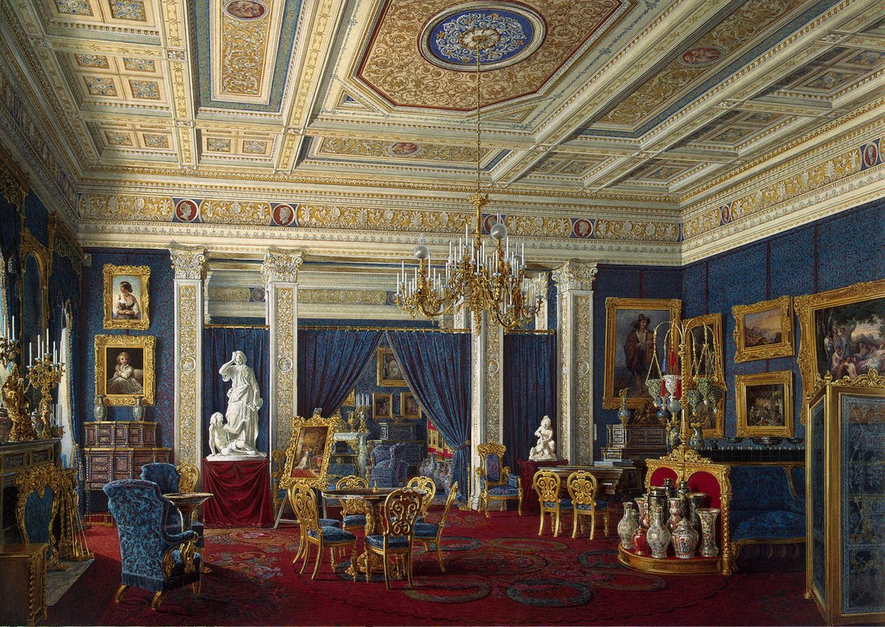 Blue Drawing-Room i Mariinsky-palasset i St. Petersburg, midten av 1800-tallet. av Eduard Hau