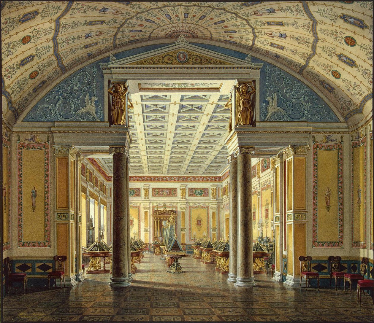 Interiøret til den nye eremitasjen. The Room of Cameos, 1854 av Eduard Hau
