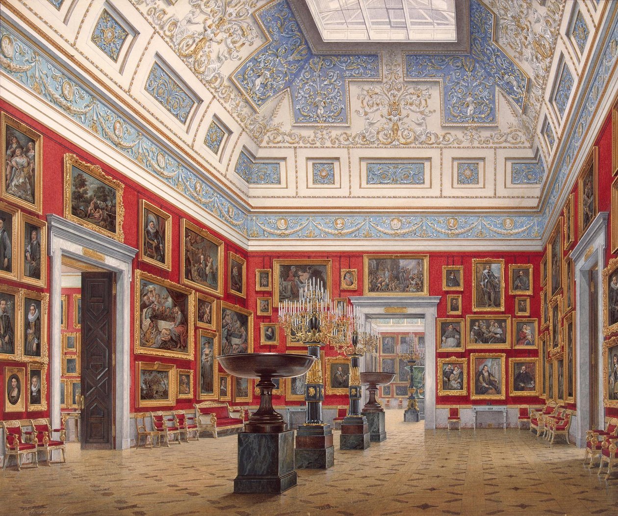 Interiøret til den nye eremitasjen. Rommet til flamsk maleri, 1854 av Eduard Hau