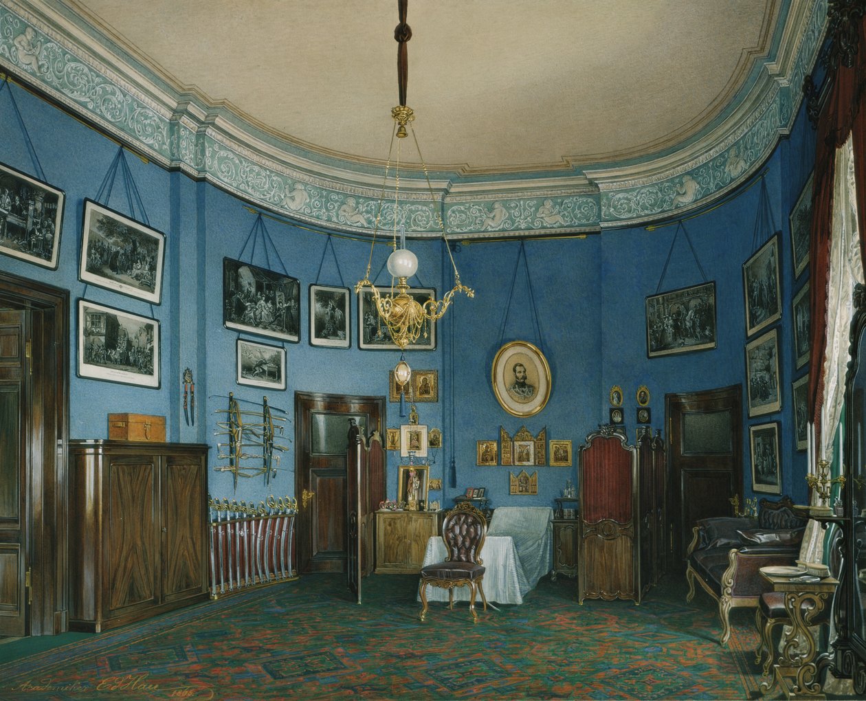 Interiør av Vinterpalasset. Soverommet til kronprins Nikolay Aleksandrovich, 1865 av Eduard Hau
