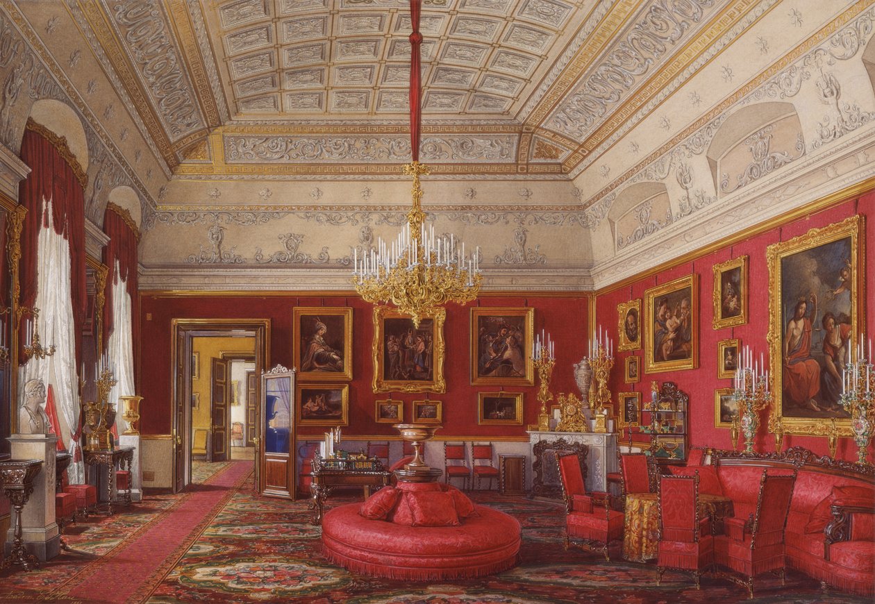 Interiør av Vinterpalasset. Den første reserverte leiligheten. Den store studien av storprinsesse Maria Nikolayevna, 1867 av Eduard Hau