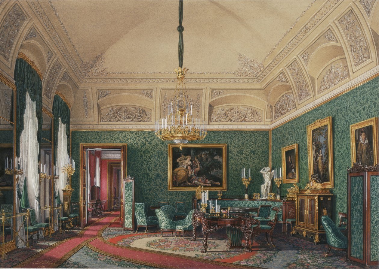 Interiør av Vinterpalasset. Den første reserverte leiligheten. Den lille studien av storprinsesse Maria Nikolayevna, 1867 av Eduard Hau