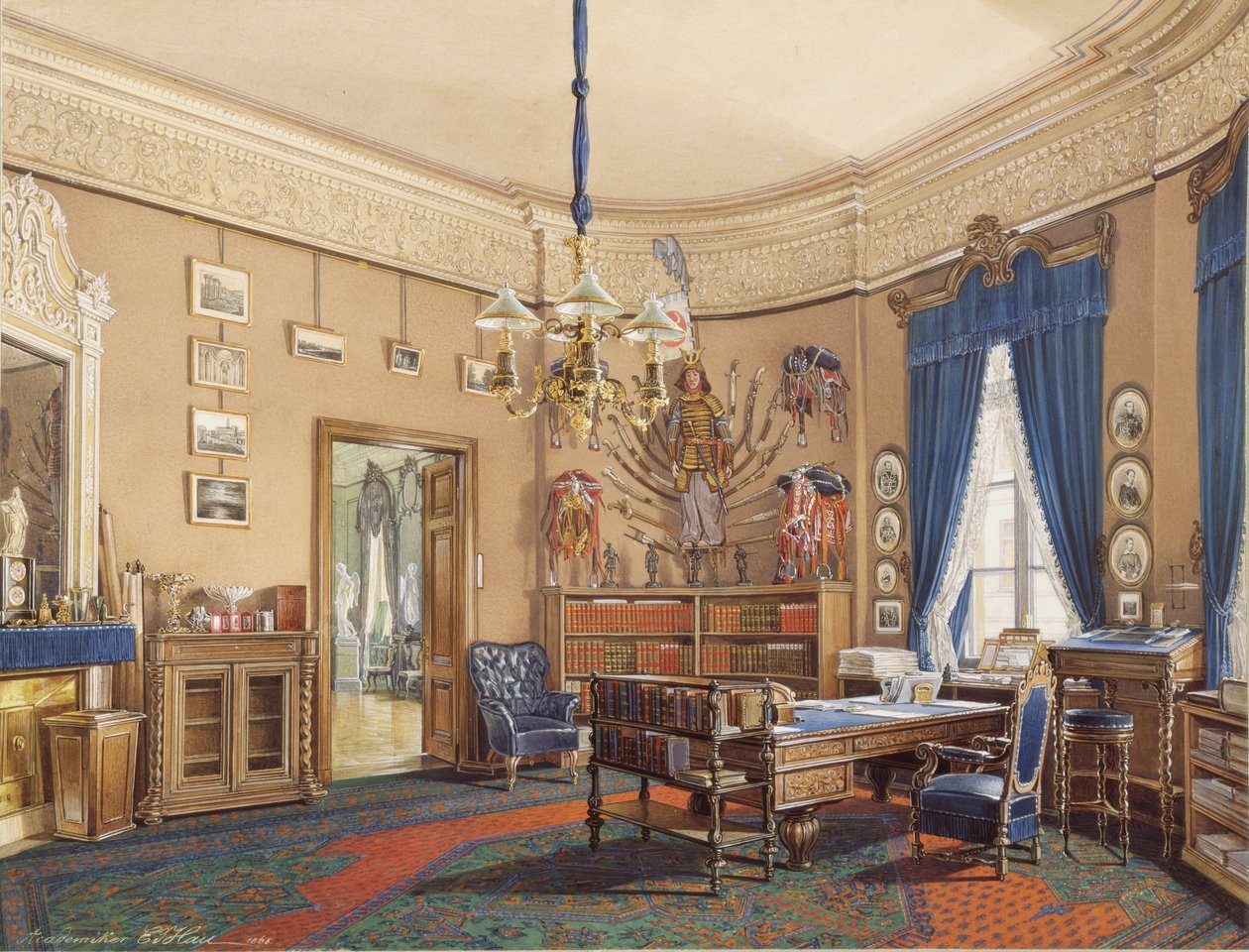 Interiør av Vinterpalasset. Studien av kronprins Nikolay Aleksandrovich, 1865 av Eduard Hau