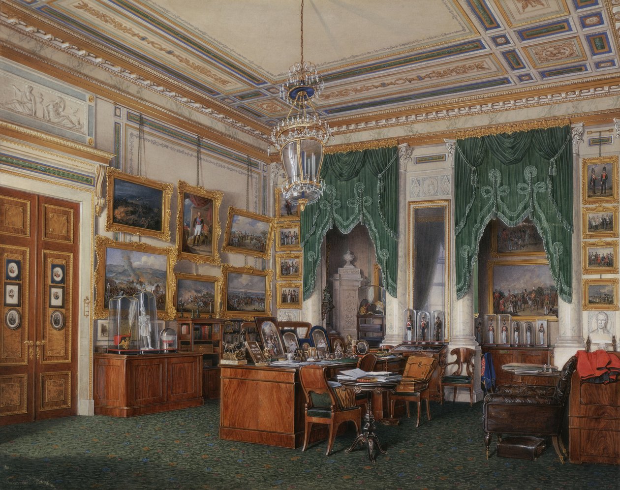 Interiør av Vinterpalasset. Studiet av keiser Alexander II, 1857 av Eduard Hau