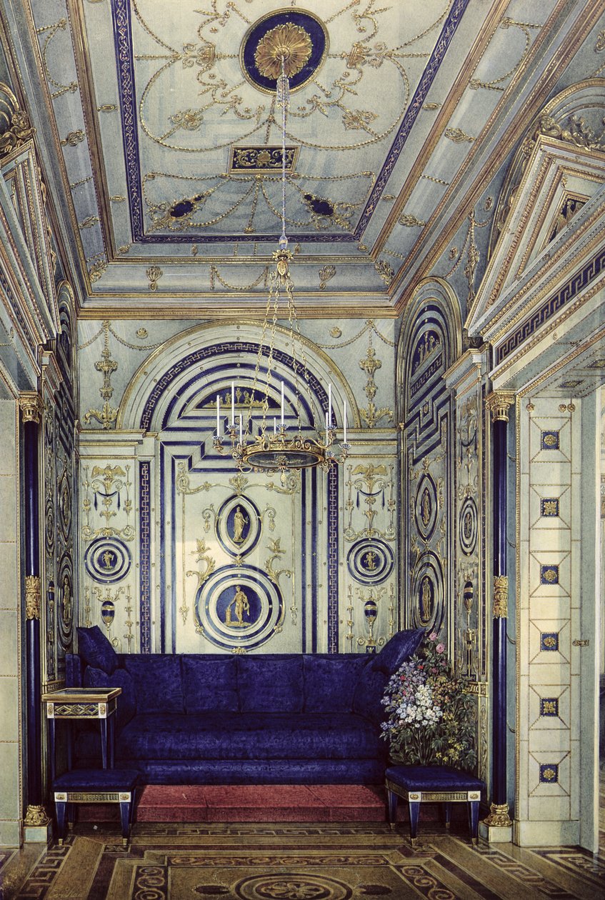 The Blue Study i Grand Palais i Tsarkoye Selo, før 1840 (wc, gouache og blekk på papir) av Eduard Hau
