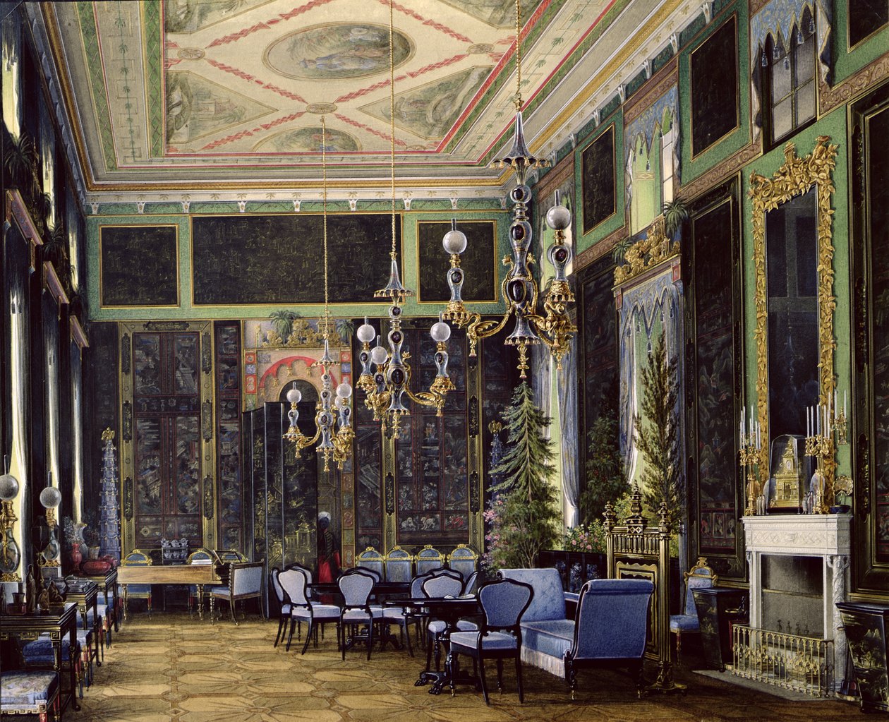 Det kinesiske rommet i det store palasset i Tsarskoye Selo (wc, gouache og blekk på papir) av Eduard Hau