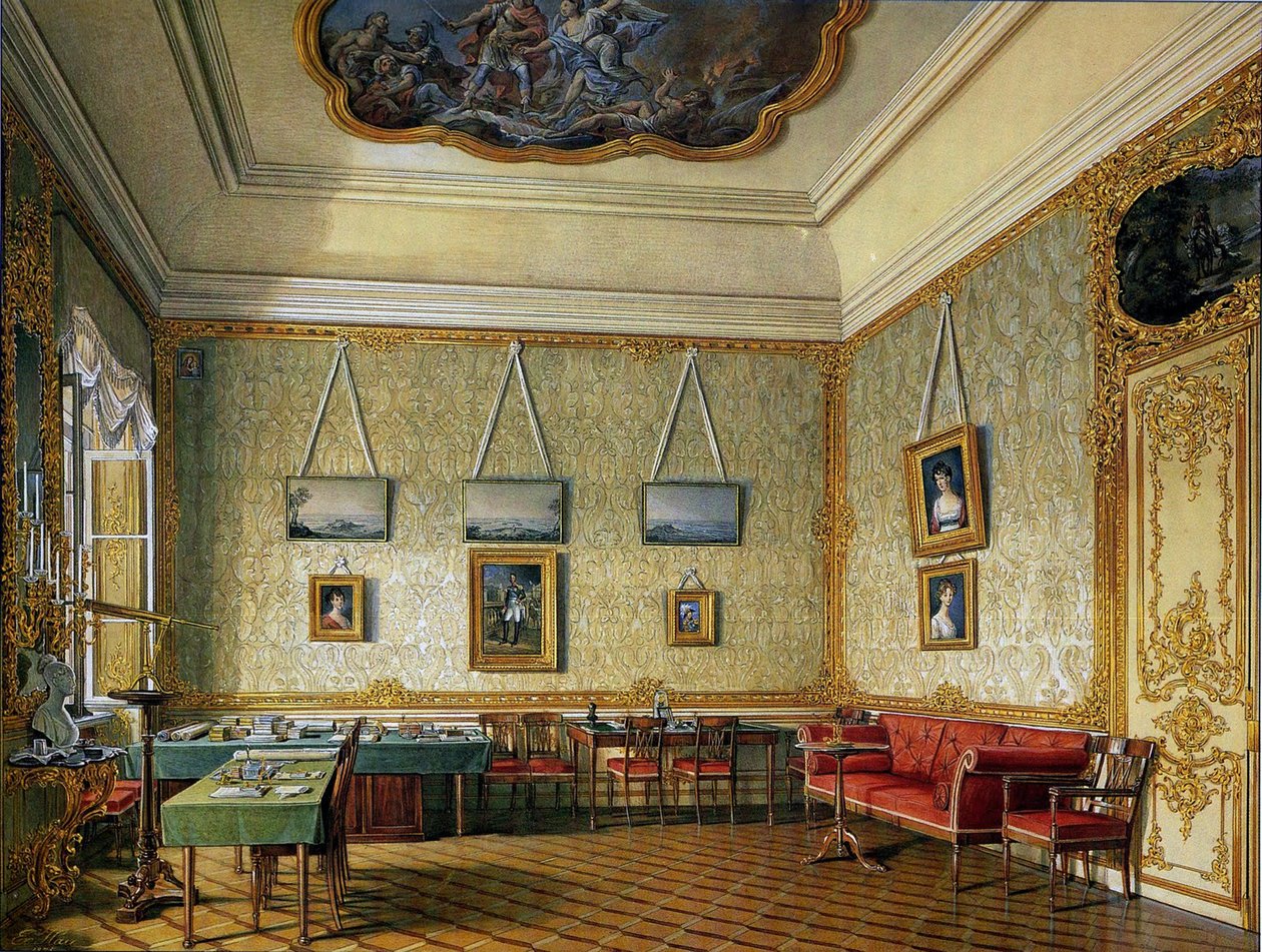 Den arbeidende eller lille studien av keiser Alexander I ved det store palasset i Tsarskoye Selo, 1875 av Eduard Hau