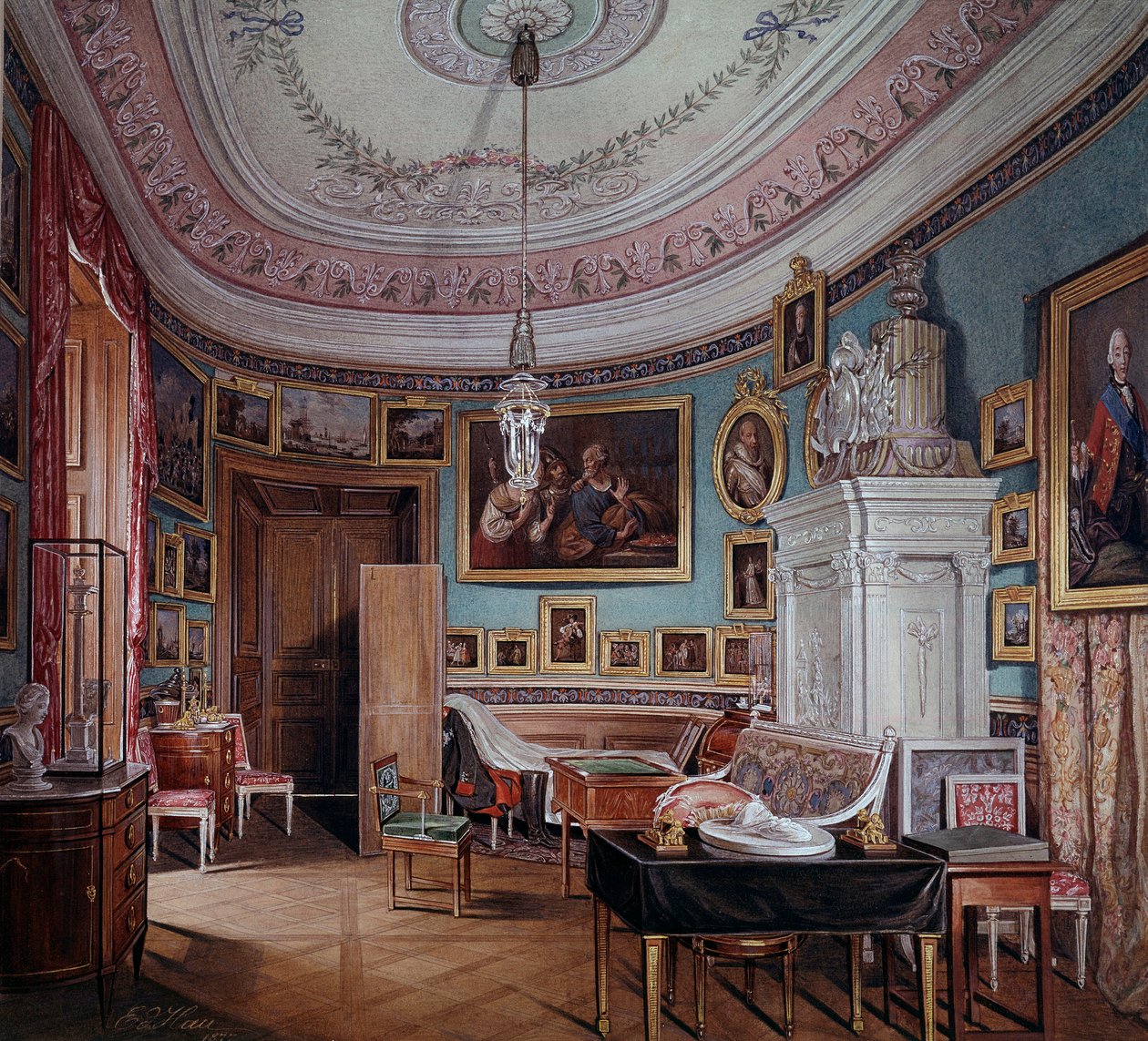 Utsikt over rommet til Paul I (1754-1801) en Gatchina-akvarell av Eduard (Edward) Hau (1807-1870) 1877 Saint Petersburg, Hermitage Museum av Eduard Hau