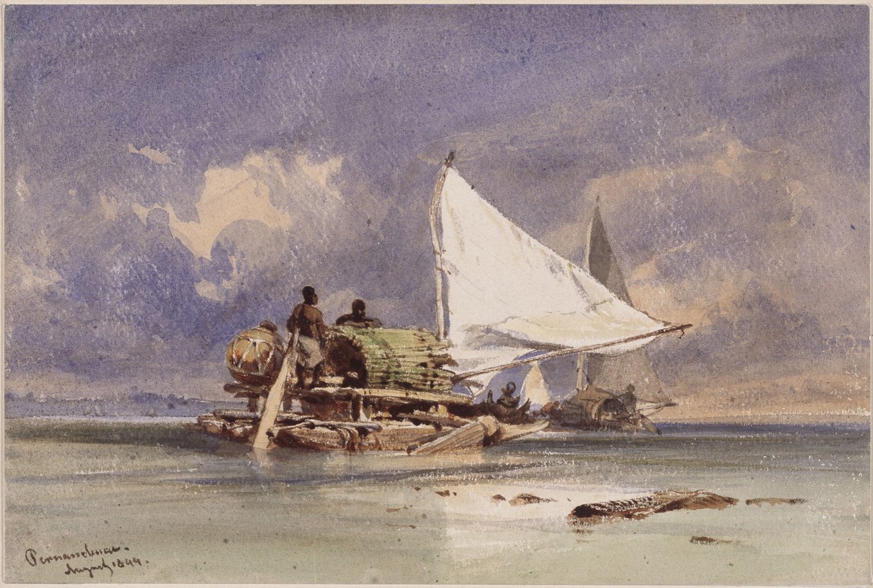 Jangadaer på havet ved Pernambuco (Recife) av Eduard Hildebrandt