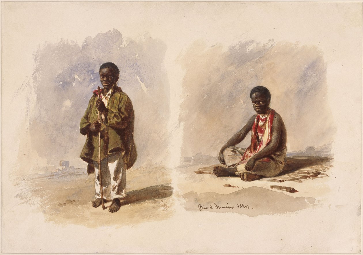 To unge afrobrasilianere; den ene stående, den andre sittende av Eduard Hildebrandt