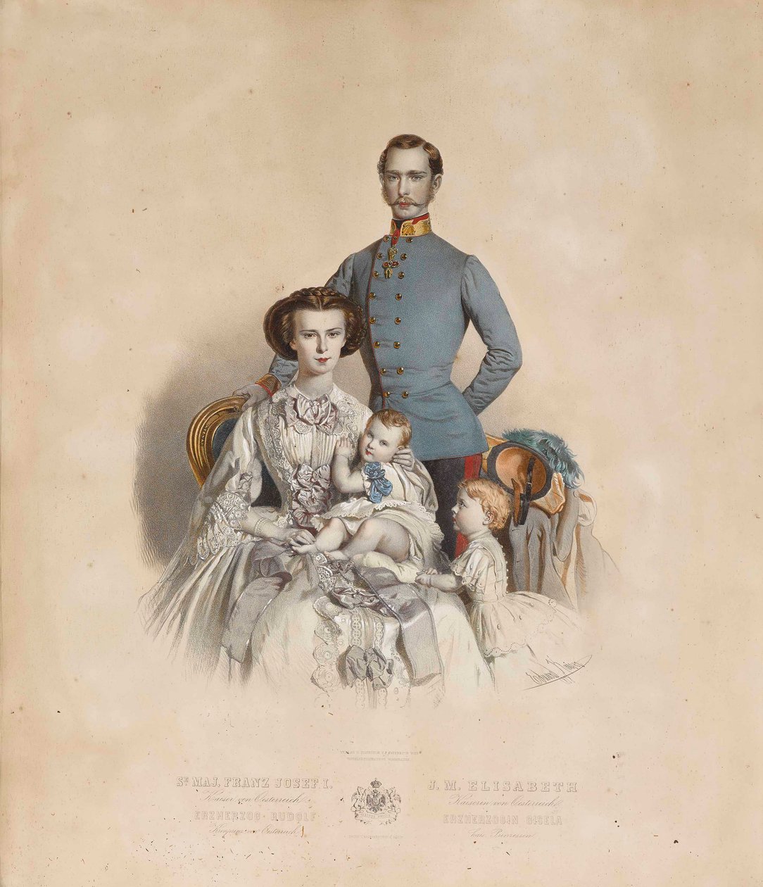 Francis Joseph I og Elisabeth av Østerrike med barn, Gisela og Rudolf av Eduard Kaiser
