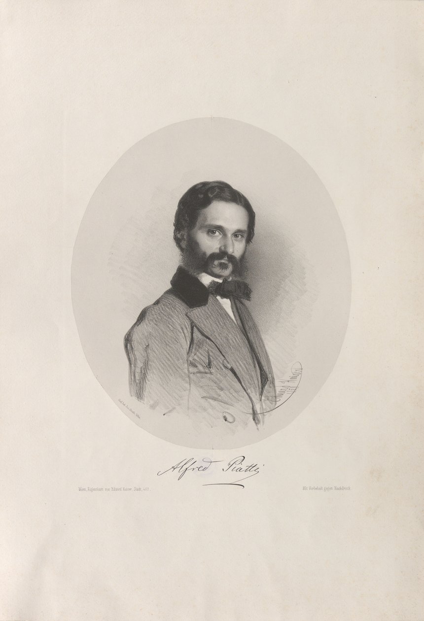Portrett av cellisten og komponisten Alfredo Piatti 1822-1901, 1858. av Eduard Kaiser