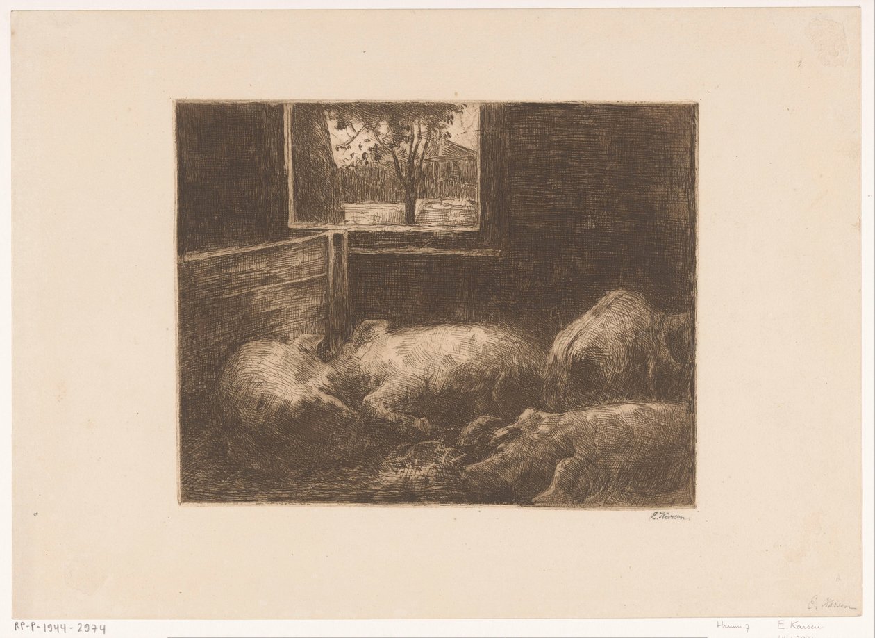 Griser i stall av Eduard Karsen (signed by artist)