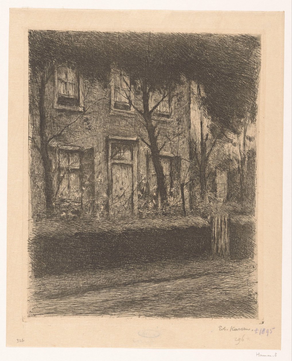 Forgård til et hus med hekk av Eduard Karsen (signed by artist)