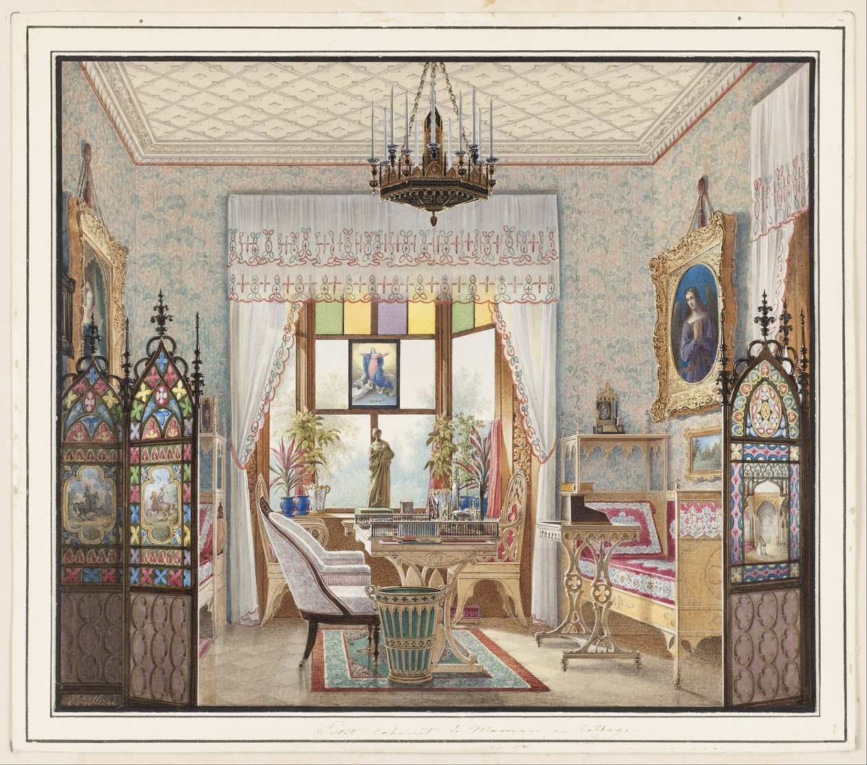 Keiserinne Alexandra Feodorovnas stue, Cottage Palace, St. Petersburg, Russland av Eduard Petrovich Hau