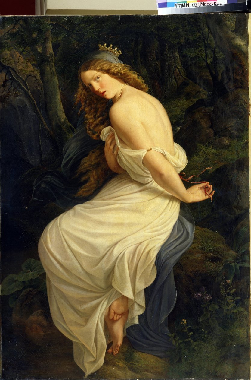 Ondine (Undine). Geni av vannet i germansk mytologi som nymfen eller naiaden. Maleri av Eduard Steinbrueck (Steinbruck) (1802-1882). Olje på lerret av Eduard Steinbruck