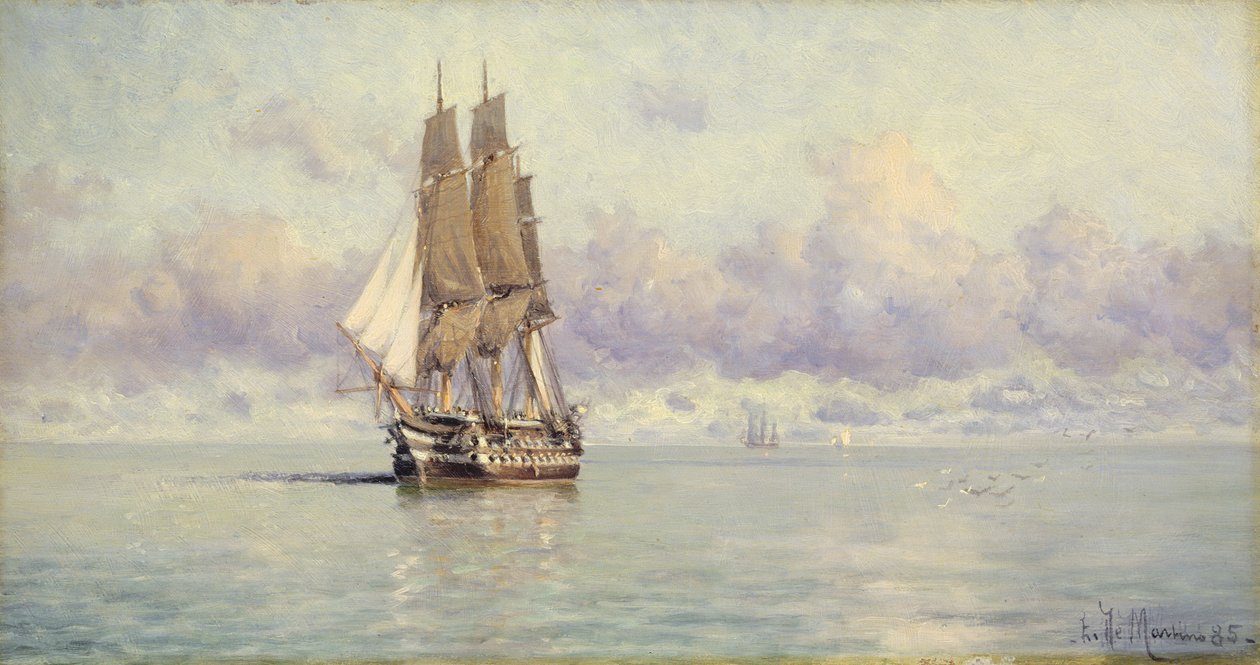 A Man-O-War Becalmed, 1885 av Eduardo de Martino