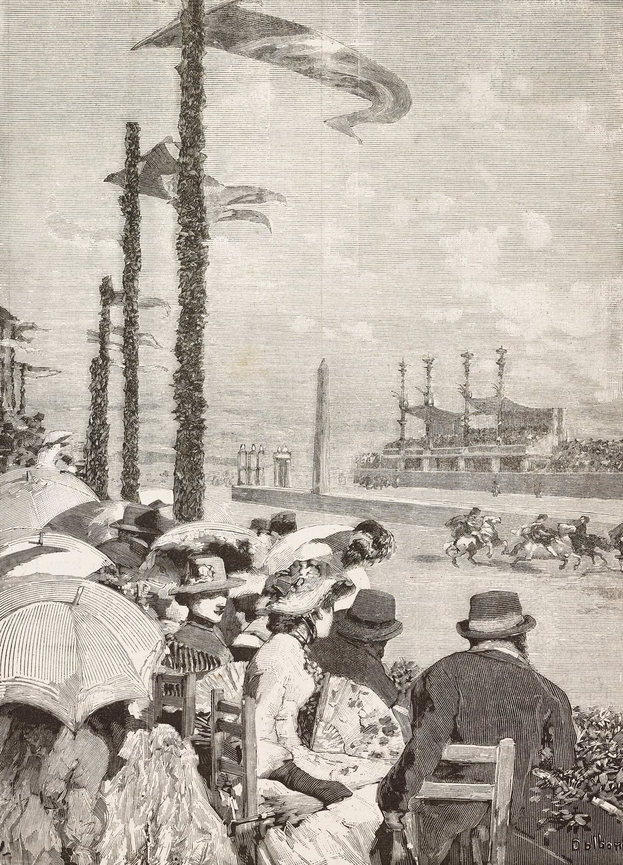Hesteveddeløp ved Pompei-festivalene, Pompeii, Italia, gravering fra tegning av Edoardo Dalbono, fra L