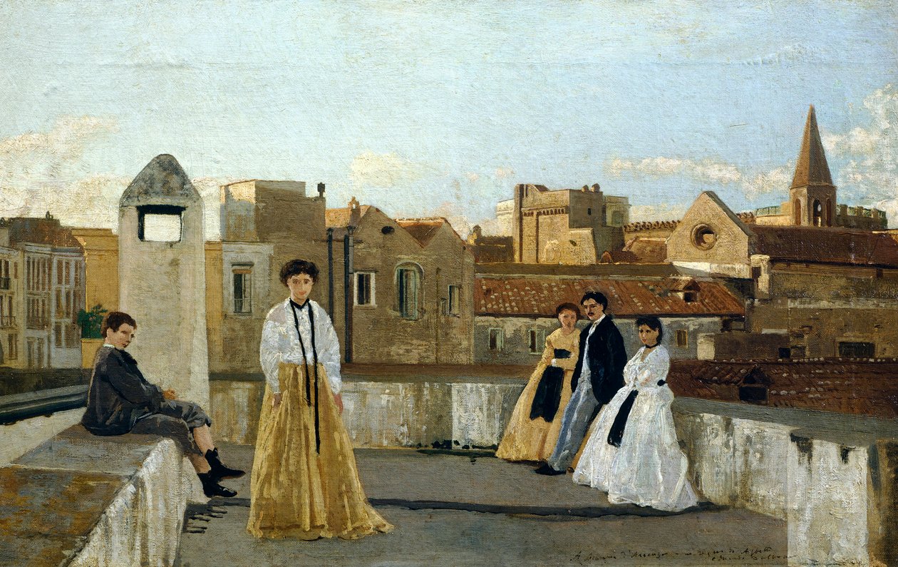 Terrassen, av Edoardo Dalbono (1841-1915), olje på panel, 45x30 cm. av Eduardo Dalbono