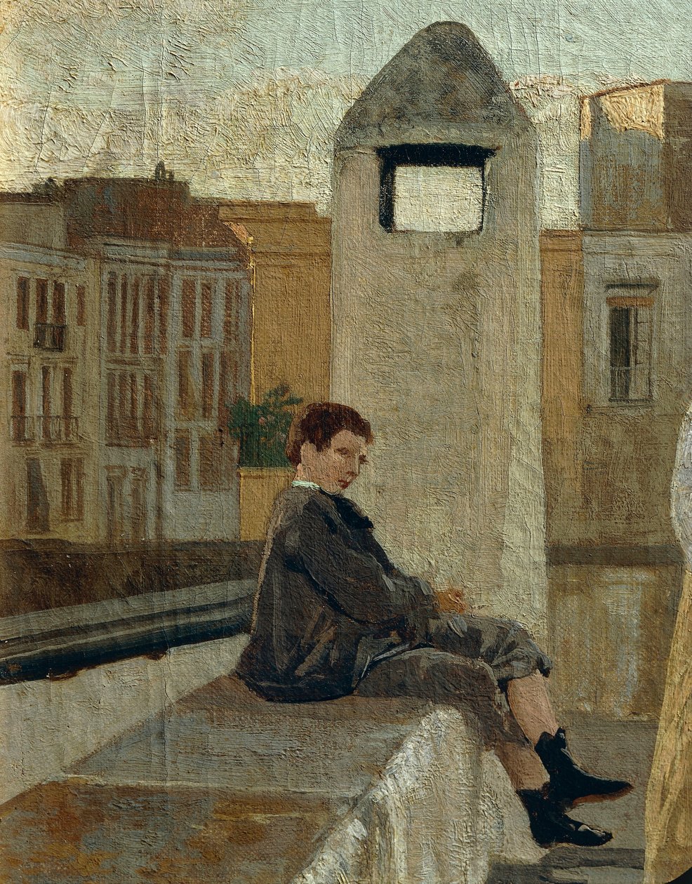 Terrassen, av Edoardo Dalbono (1841-1915), olje på panel, 45x30 cm. Detalj. av Eduardo Dalbono