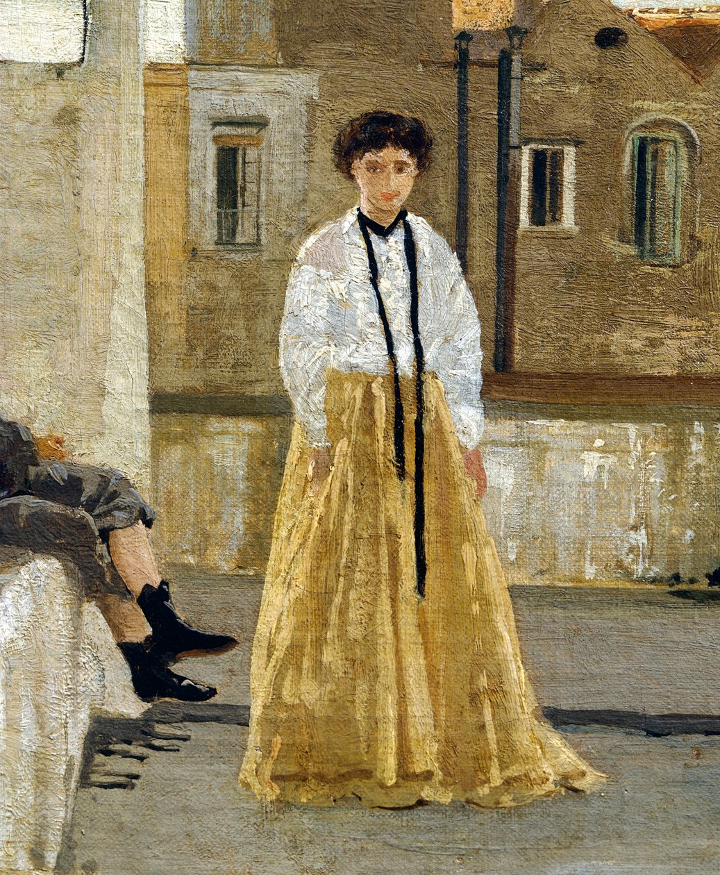 Terrassen, av Edoardo Dalbono (1841-1915), olje på panel, 45x30 cm. Detalj. av Eduardo Dalbono