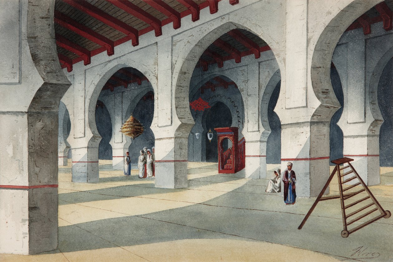 Great Mosque - Flores Ibanez, Eduardo (aktiv 1870-1889) - Akvarell på papir - 25,5x38 - Museo Carmen Thyssen, Malaga av Eduardo Flores Ibáñez