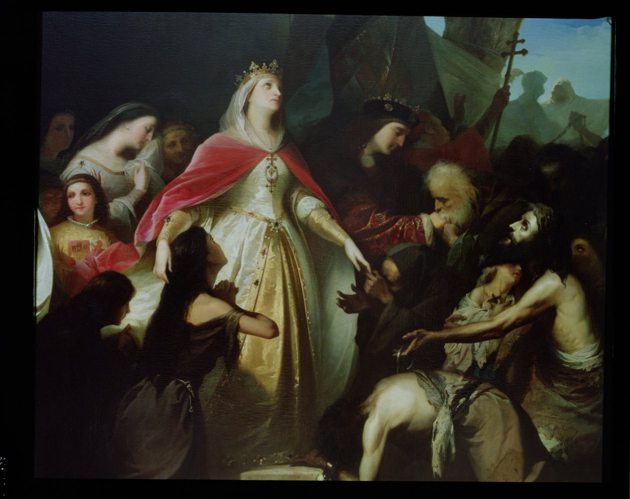 Detalj av de katolske monarkene som mottok de kristne fangene etter erobringen av Malaga i 1487 av Eduardo Javier Ramon Cano de la Pena