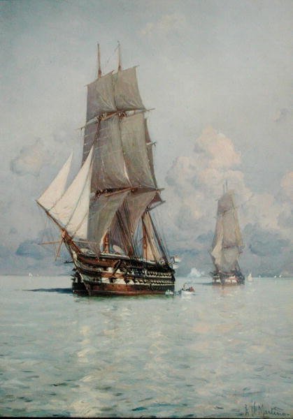 A Squadron o Sail Coming to Anchor (olje på lerret) av Eduardo de Martino