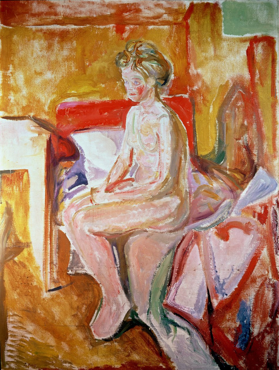 Jenta satt på kanten av sengen av Edvard Munch