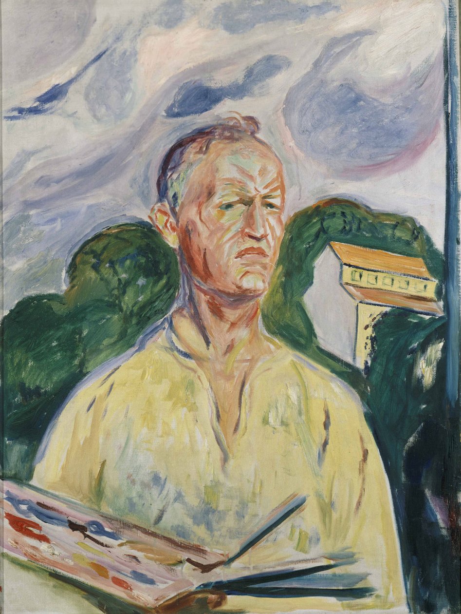 "Selvportrett med palett" (Selvportrett med palett) Maleri av Edvard Munch (1863-1944) 1926 Privat samling av Edvard Munch