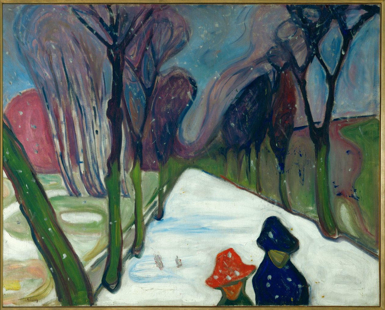 Allé i snøen (olje på lerret) av Edvard Munch
