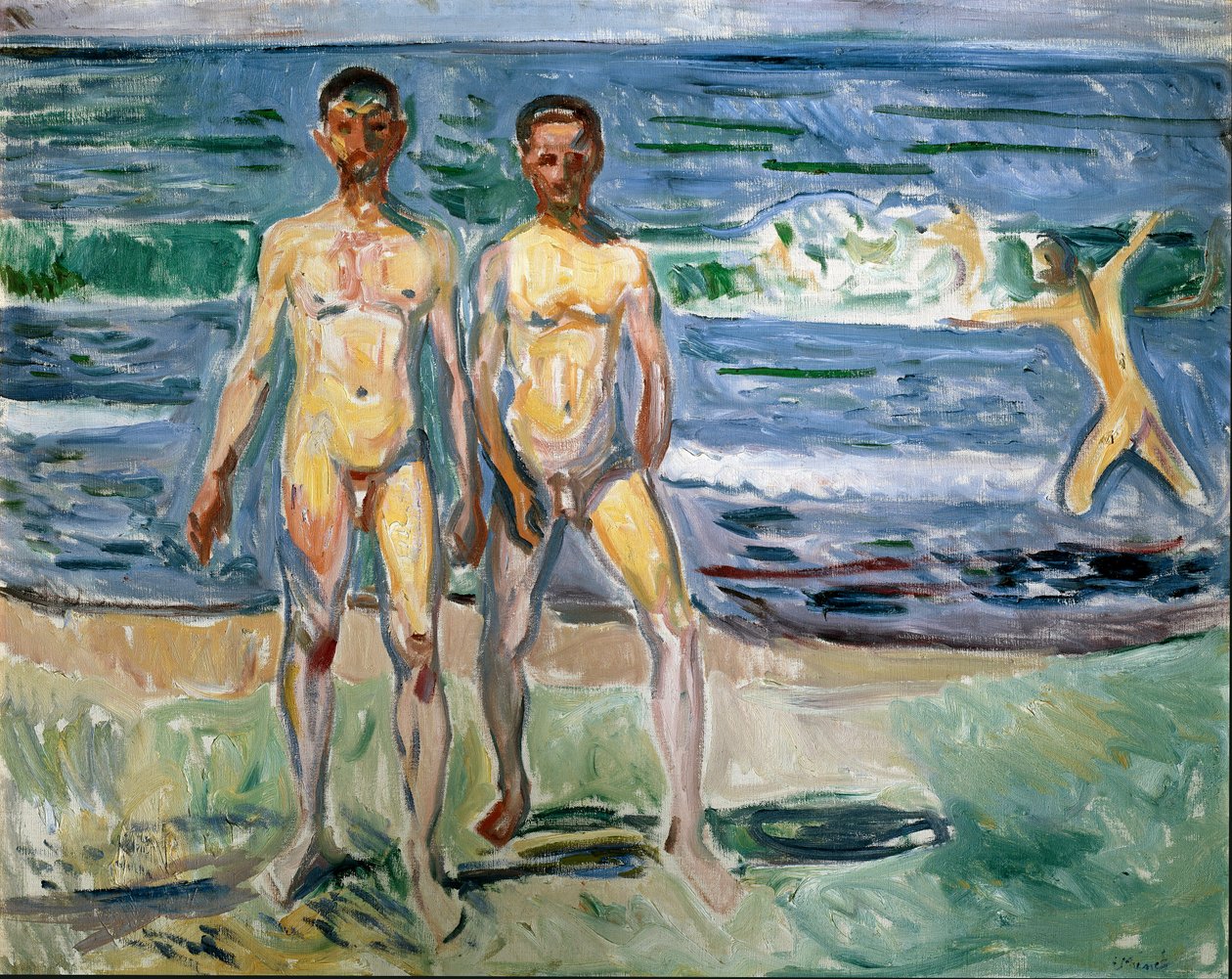 Badende Maleri av Edvard Munch (1863-1944) 1940-1942 Søn. 149,5x120 cm Wien, Kunsthistorisches Museum, Nue Gallery in der Stallburg av Edvard Munch