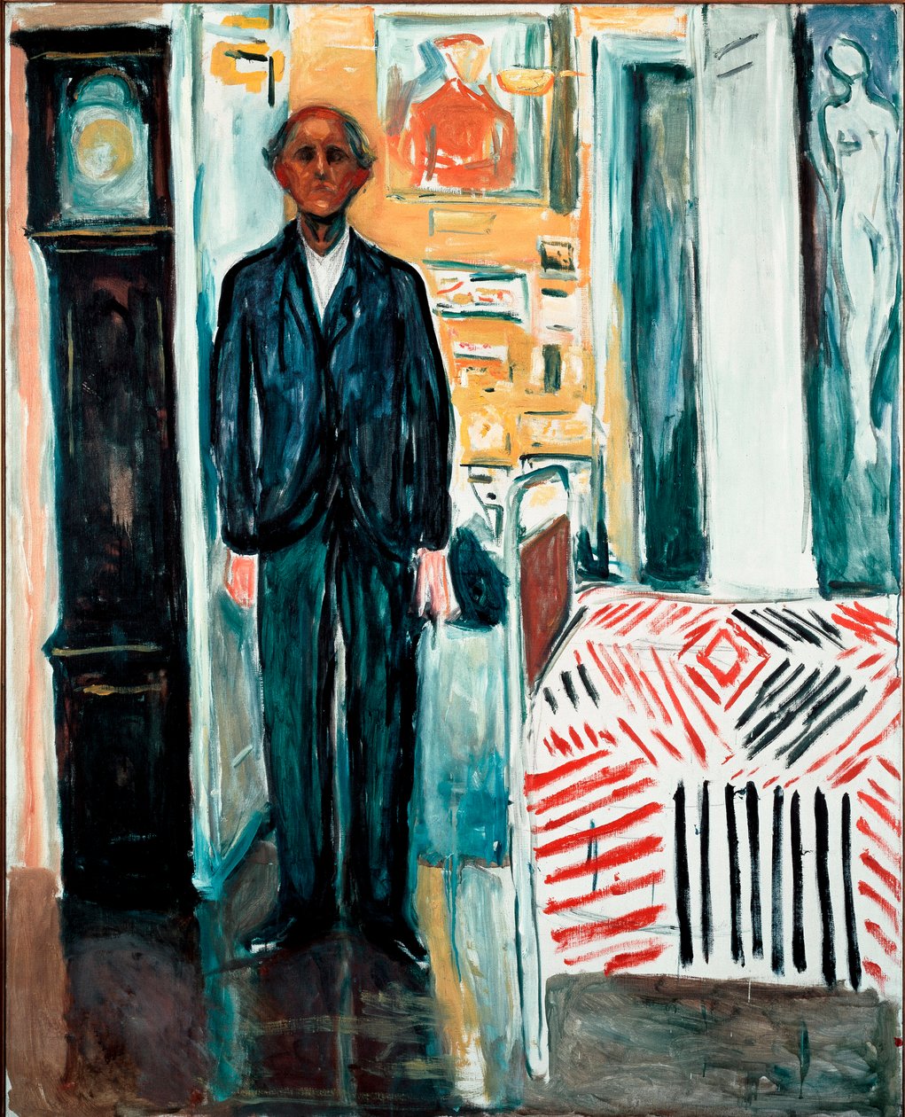 Mellom sengen og klokken Maleri av Edvard Munch (1863-1944) 1940-1942 Dim. 149,5x120 cm Oslo, Munch-Museet av Edvard Munch